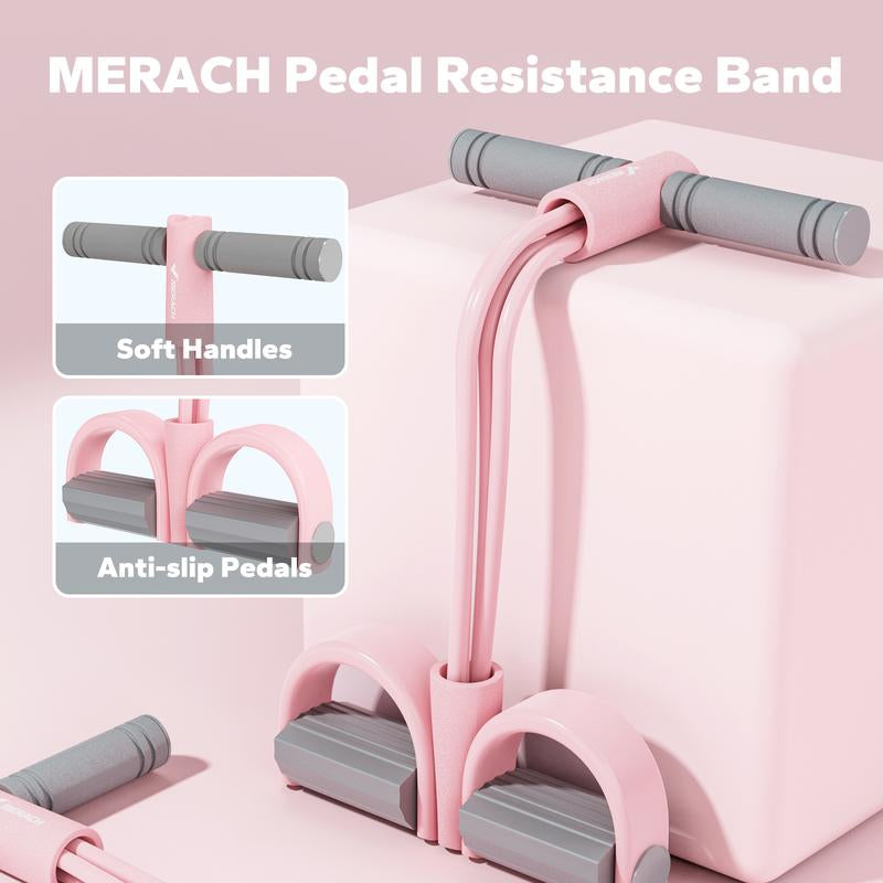Merach Multifunction Pedal Resistance Band, Elastic Pull Rope Fitness, Full-Body Workout at Home Gym, Exercise Sit-Up, Yoga, Abdominal Training